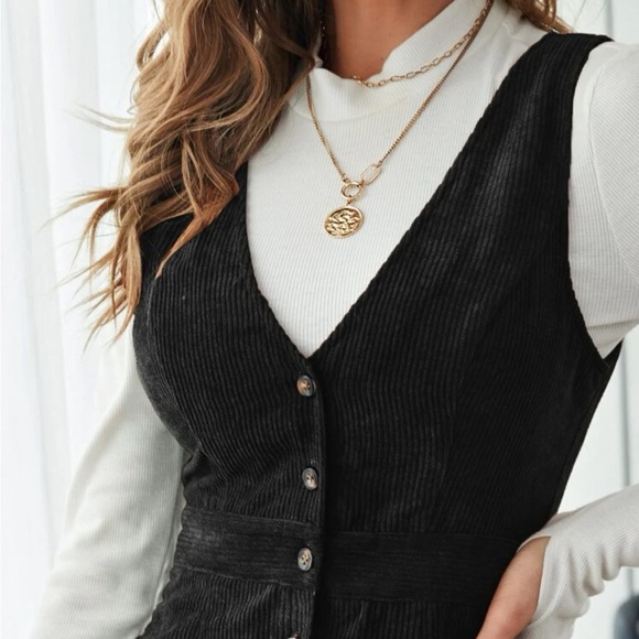 Black corduroy overall dress - Picture 2 of 16